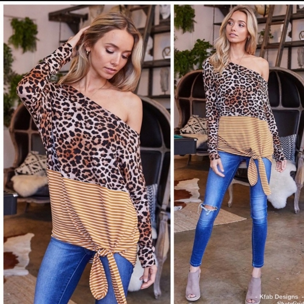 Cheetah/Stripe Print Knit Top